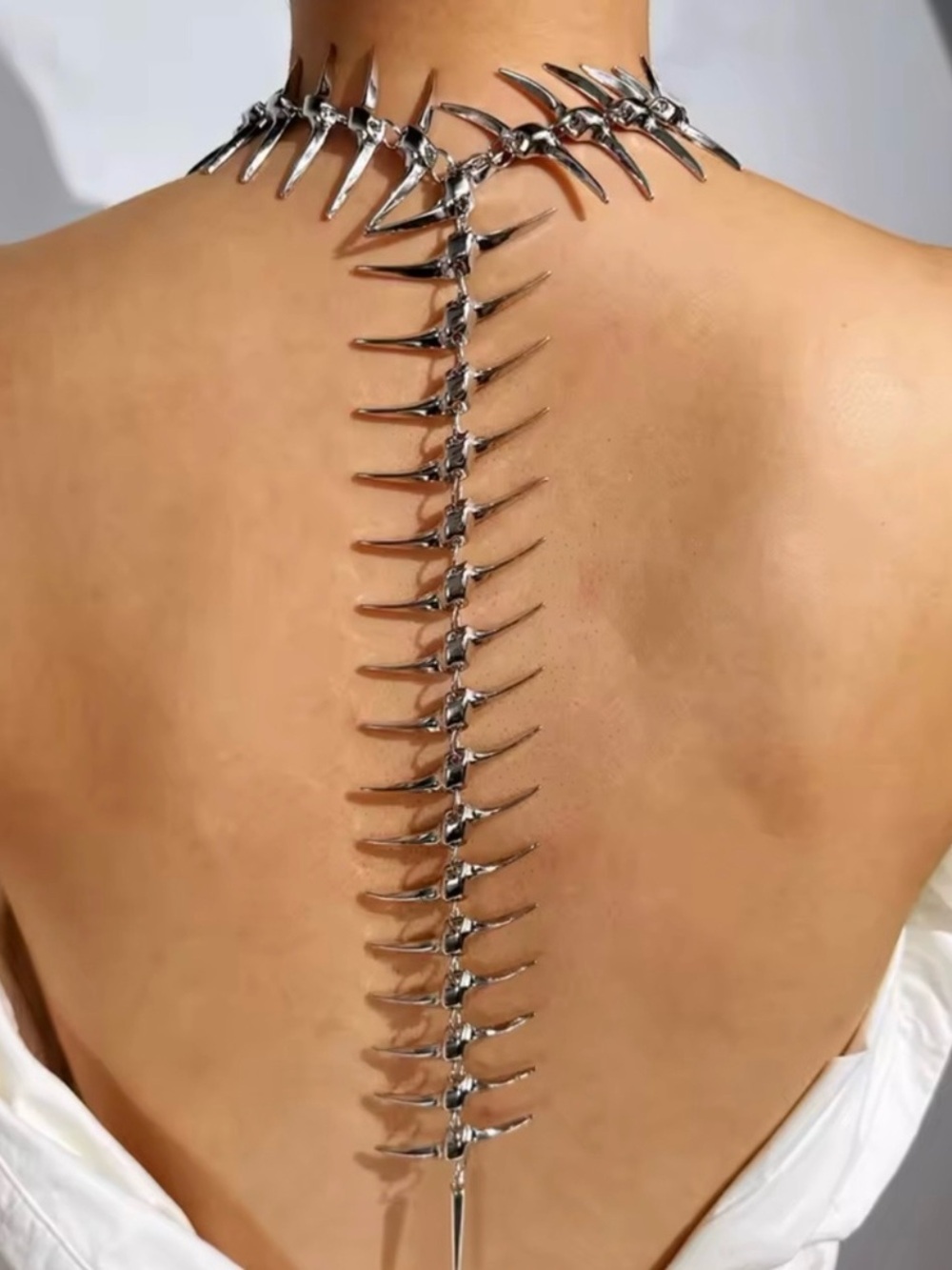 NEW! Trendy Silver Spine Statement Back Necklace - Picture 6 of 6